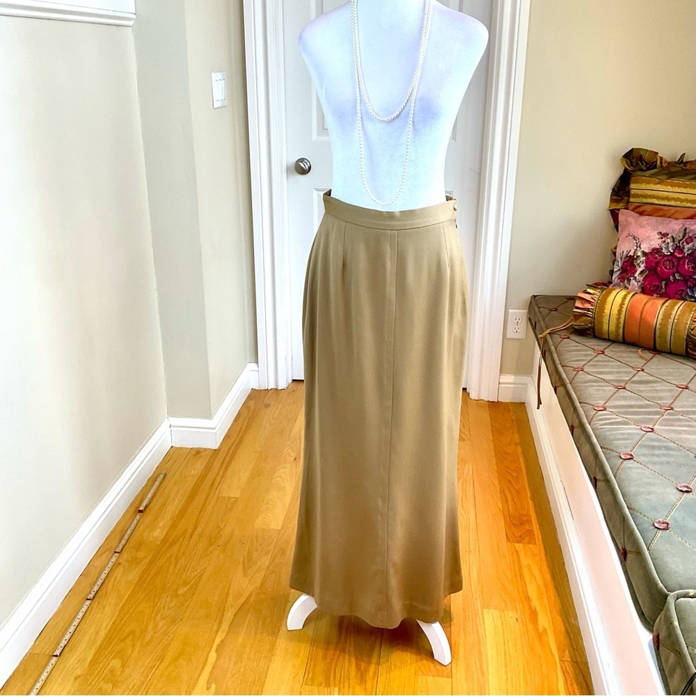 Ralph Lauren Wool Skirt Maxi Length in Khaki Tan Column Vintage Minor Flaw (10)